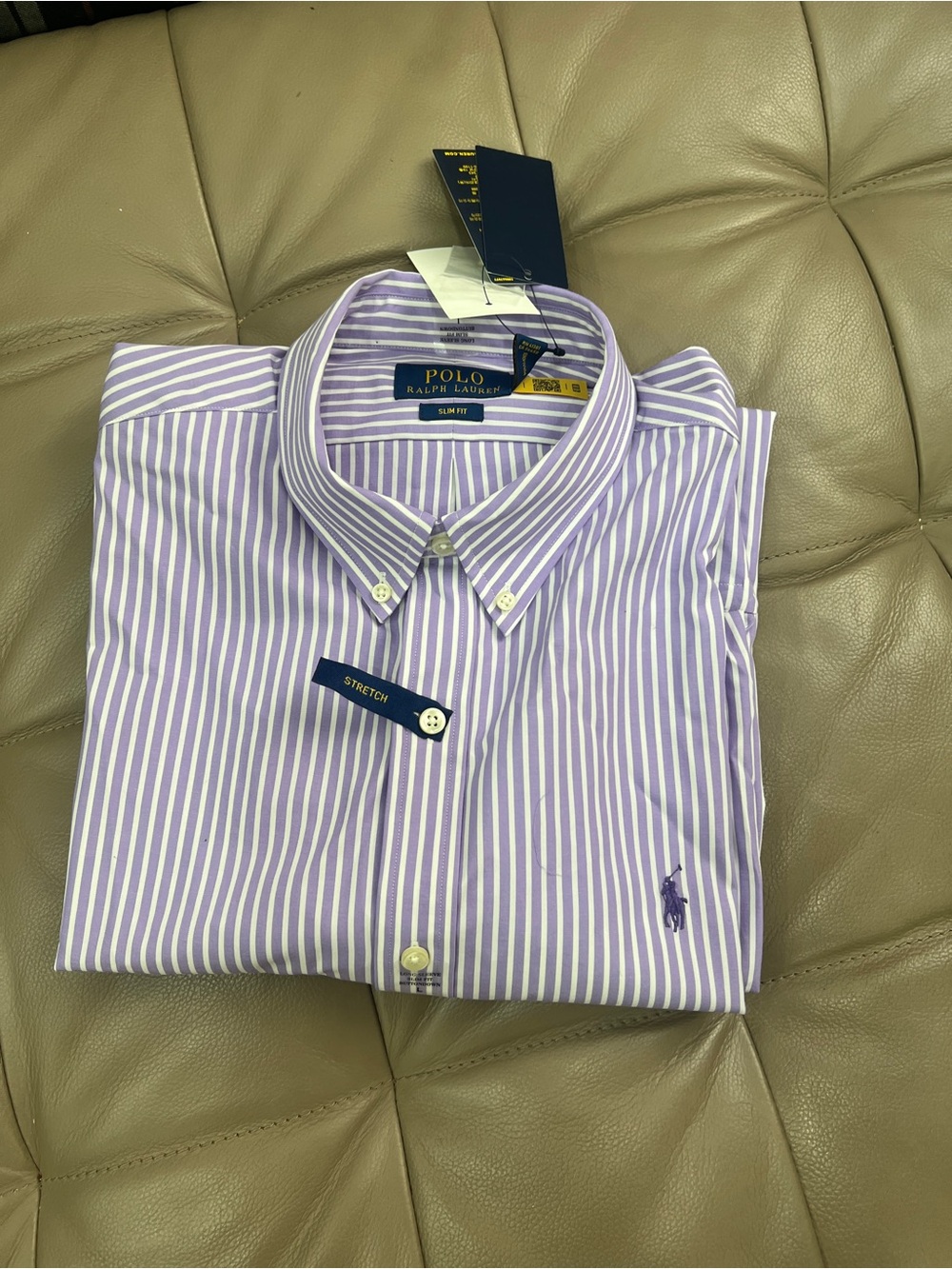 Polo by Ralph Lauren Men’s Lavender Stripe Button-Down Shirt Slim Fit Size L